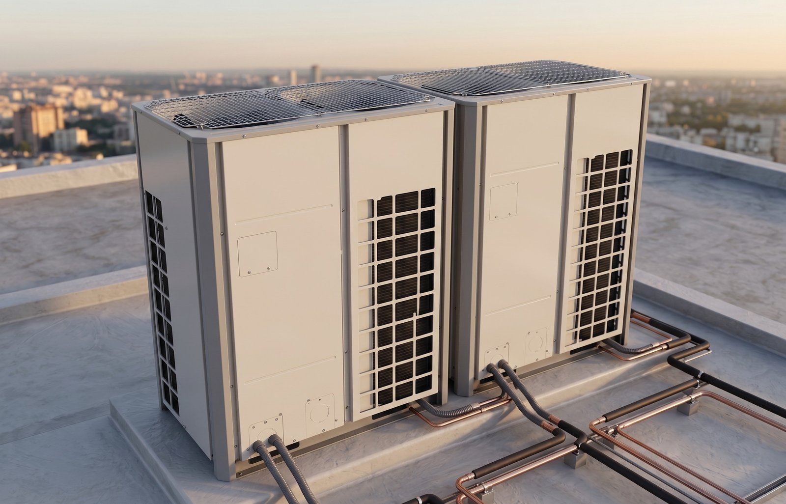 Condensadoras Centrais de Sistema VRV VRF no Rooftop de Edifício